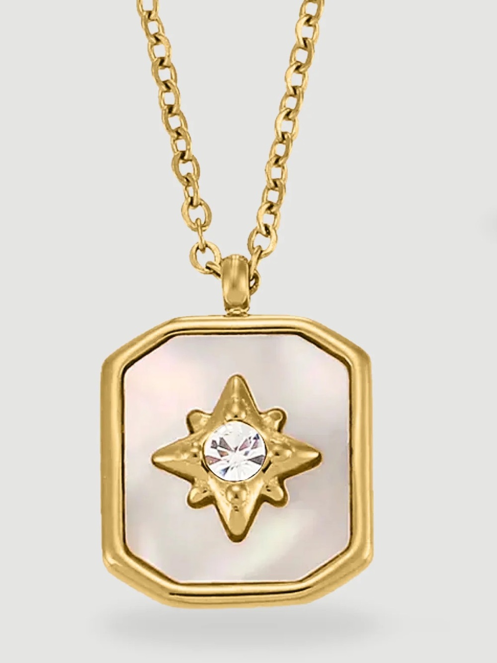 NEW Aqua Glint Gold-Tone Star Pendant Necklace with Mother-of-Pearl Inlay